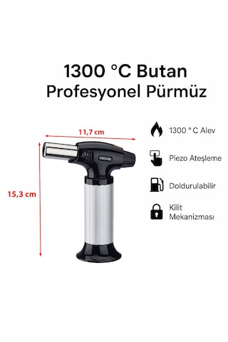 Pioze Ateşlemeli Torch Pürmüz Çakmak, 1300 C Ayarlanabilir Yüksek Alevli Emniyet Kilitli Çakmak Siyah - Gri
