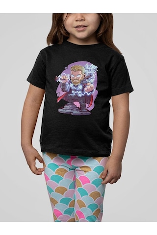 Sevbano Tasarım Thor Baskılı Unisex Yenilmezler Film Çocuk Tişört 1-12 Y Siyah