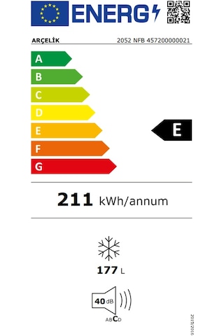Arçelik 2052 NFB E 177 LT 5 Çekmeceli Dikey Derin Dondurucu