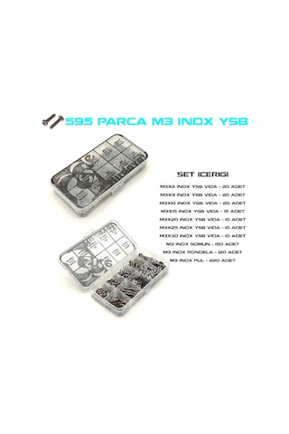 595 Parça M3 İnox YSB Vida Somun ve Pul Seti