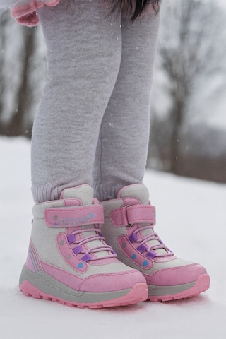 Kız Çoçuk Sim Detaylı Kışlık Kaymaz Taban Su Geçirmez Cırt Cırtlı Yarım Bot Pembe