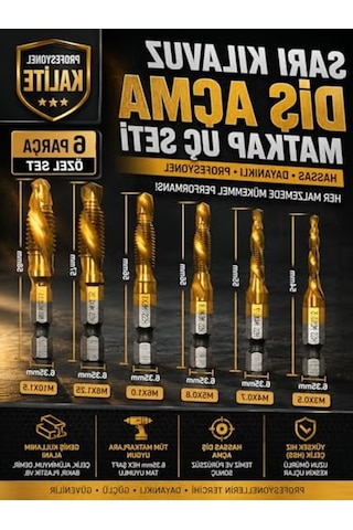 6 Parça Sarı Klavuz Diş Açma Kılavuz Matkap Uç Seti, Ahşap Ve Metal İçin