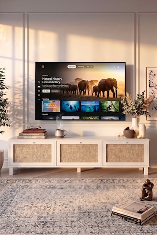 Robin Home Arizona Tv Ünitesi Sehpası Ahşap Ayaklı 3 Ahşap Jüt Kapaklı 180cm Beyaz-jüt
