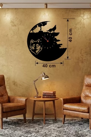 Kurt Temalı Lazer Kesim Ahşap Duvar Saati - 40x40 Cm Dekoratif Belirtilmemiş