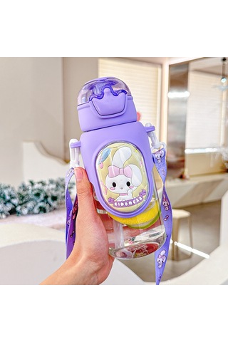 Çizgi Film Çocuk Mor Çift Pipetli İçme Bardağı Mor