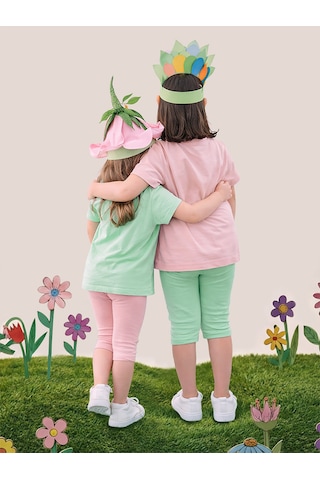 Mshb&g Kız Çocuk Tayt 2'li Paket Pamuk Pembe Ve Mint Tayt Yazlık Renkli