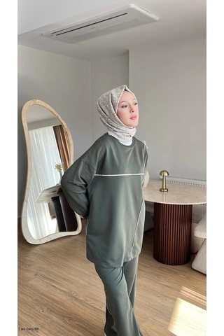 Olivia Kadın Mevsimlik Penye Alt Üst Spor Ve Rahat Tesettür İkili Takım Haki