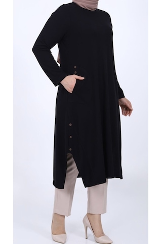 Ece Fitilli Büyük Beden Zümrüt Tunik-654565 Siyah