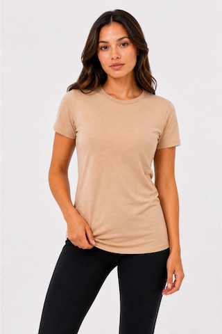 Wear Vexel Kadın Basic Tişört Bisiklet Yaka Kısa Kol Günlük Yazlık Slim Fit T-shirt - Bej Bej