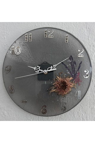 Ayçiçeği Temalı Şeffaf Siyah Epoksi Duvar Saati Özel Tasarım - Tek Üretim - 30 Cm Siyah