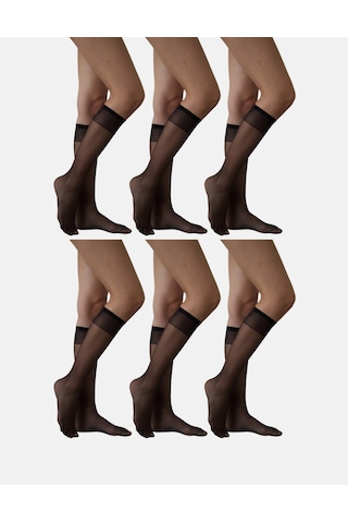 Alya Underwear Kadın Parlak Diz Altı Çorap 15 Denye, İnce Fit - 6'lı Paket Siyah 50 6'lı