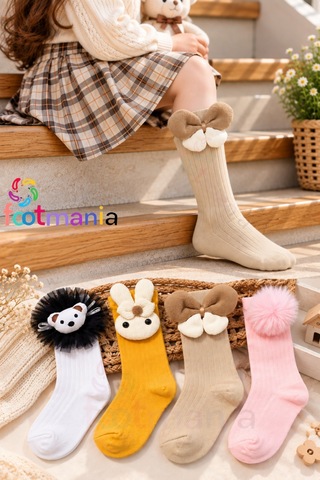 Footmania Sevimli Aksesuarlı Çocuk Çorap Seti 4 Çift Extra Yumuşak Pembe