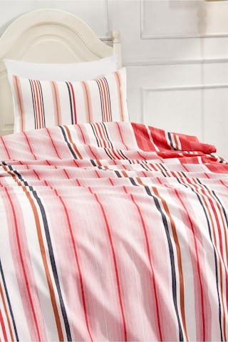 Pamuklu Krem Tek Kişilik Çarşaflı Nevresim Takımı 160x220 Kırmızı