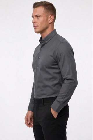 Deep Sea Deepsea Antrasit Slim Fit Likralı Kolay Ütülenebilir Gizli Düğmeli Erkek Gömlek 2602614