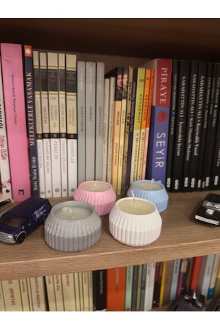 Dekoratif Mini Beton Mum 2 Li Set El Yapımı Tırtıklı Desen Pembe & Pembe