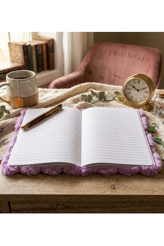 Çizgili Kilitli Kurdelalı Peluş Defter 80 Yaprak 21x15 Cm Çok Renkli