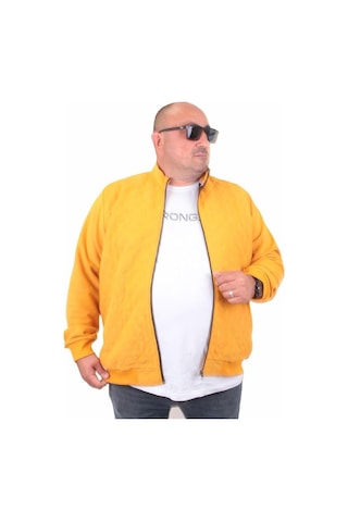 Starbattal Büyük Beden Fermuarlı Hırka Diamond 23281 Hardal-Hardal