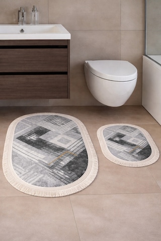 Kaymaz Tabanlı 2 Li Banyo Paspas Seti Yıkanabilir, Su Emici, Toz & Leke Tutmaz Oval Klozet Takımı Kahverengi
