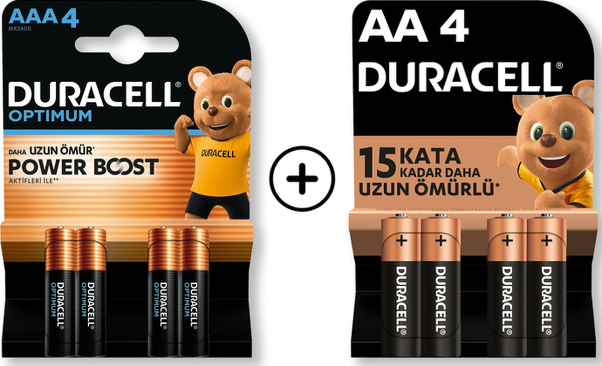 Duracell Optimum Aaa Alkalin İnce Kalem Pil 4 Lü Paket + Aa Alkalin Kalem Pil 4'lü Paket