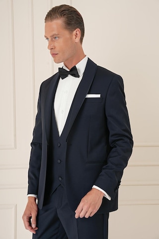 Efor Black 078 Slim Fit Çıkarılabilir Saten Yaka Cerutti Kumaş Yelekli Lacivert Damatlık Smokin Takım Lacivert