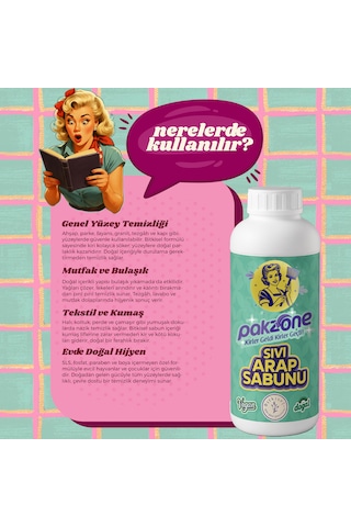 Pakzone %100 Doğal Sıvı Arap Sabunu Bitkisel Vegan 1000 Ml Tekli