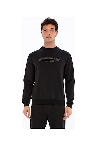 AR-MA Arma Erkek Slim Fit Sweatshirt Yazı Baskılı, Scuba Interlok, Bisiklet Yaka, Basic K30124685502 Siyah