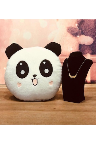 Kalbimin Sahibi Kolyeli Panda Yastık Sevgiliye Hediye Seti