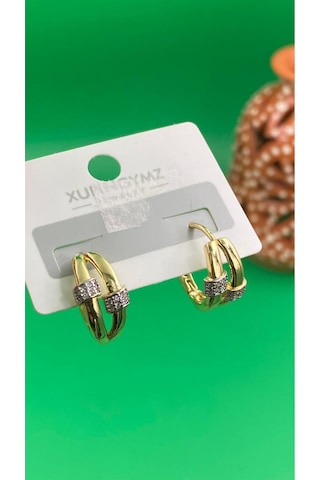 Xuping 14 Ayar Renginde Zirkon Taşlı Halka Model Küpe Altın