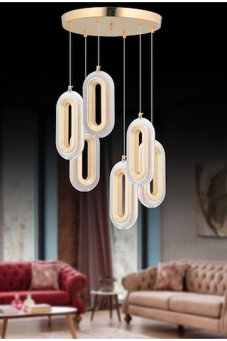 İstanbul Avize Alfa 6'li Gold Kristal Taşlı Avize Gold