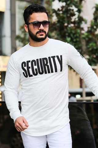 Madmext Beyaz Yırtık Detaylı Baskılı Sweatshirt 4126 Beyaz