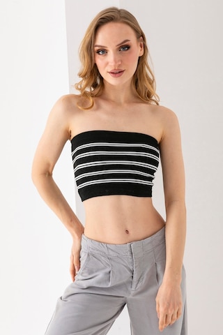 Giysa Kadın Straplez Çizgili Crop Siyah Beyaz - Ms0000136 Siyah - Beyaz