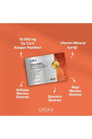 Day2day Collagen Mushroom Glow, Hidrolize Kolajen Peptitleri, Shiitake Ve Reişi Mantarı, Hyaluronik Asit, 30 Saşe