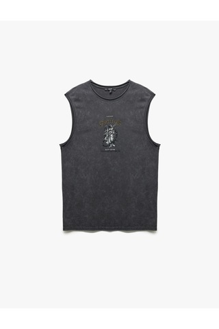 Koton Pamuklu Yıkamalı Bisiklet Yaka Baskılı Kolsuz Tişört Antrasit 5sam30024mk Antrasit