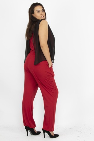 Şans Tekstil Kadın Bordo Şifon Ve Boncuk Detaylı Tulum 26n12683-bordo Bordo