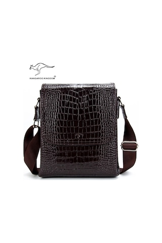 Postacı Hakiki Deri Kroko Kahverengi Çanta Kangaroo 3122