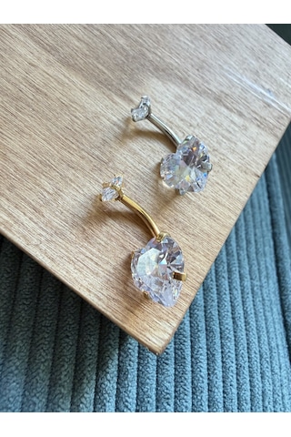 %100 316 L Cerrahi Çelik Büyük Kalp Modeli Çelik Göbek Piercingi 10 Mm Gümüş