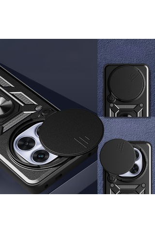 Vendas Xiaomi Redmi Note 14 Pro Plus Kılıf Magnetik Standlı Kamera Korumalı Zore Sürgülü Kapak Siyah