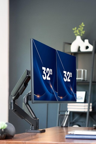 17-32" Çift Kollu Monitör Kolu Vesa Uyumlu Tam Hareketli 9+9 Kg Taşıma Kapasiteli Monitör Standı