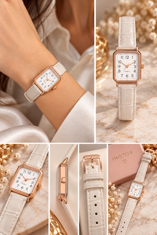 Kadın Kol Saati Rose Gold Kasa, Deri Kordon Beyaz