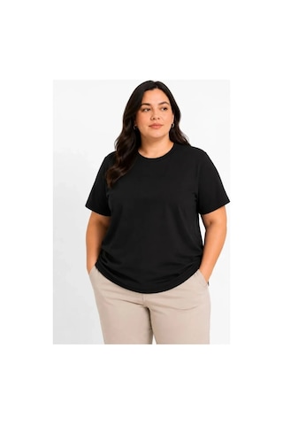 Butik İstanbul Battal Big Size Basic Tişört Bisiklet Yaka Rahat Kalıp T-shirt - Siyah