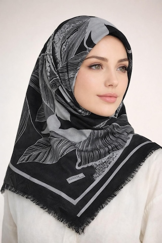 Sinem Emprime Koton Eşarp - Siyah / Gri-6291 Siyah