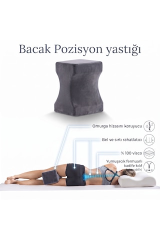 Bacak Pozisyon Yastığı Ortopedik Yastık Visco Diz Yastığı 25 19 14 Cm Koyu Gri