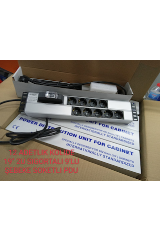 19" 2U 9'Lu Schuko Sigortalı Alüminyum  Priz (12 ADET)