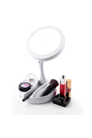 Monozone 10x Katlanabilir Çift Taraflı Usb Vanity Led Işıklı Makyaj Aynası Beyaz
