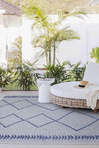 Fresco Ekru Lacivert İskandinav Jüt Yıkanabilir Halı Kilim Balkon Ekru - Lacivert
