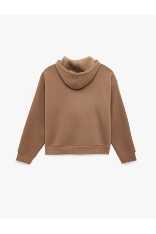 Koton Fermuarlı Cep Detaylı Kapüşonlu Oversize Sweatshirt Vizon 6sak10128nk 05x