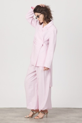 Diemmood Kadın Pile Ve Kemer Detaylı Pantolon Lastikli Pembe Oversize Takım