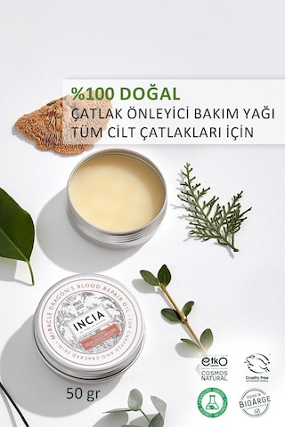 INCIA %100 Doğal Çatlak Önleyici Yağ Tüm Cilt Çatlakları İçin Organik Dirsek Topuk Vegan 50 ML