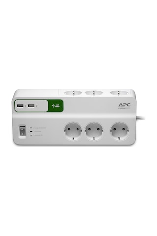 Apc By Schneider Electric PM6U-GR 6'lı Akım Korumalı Priz 2 USB Hızlı Şarj Çıkışlı Beyaz