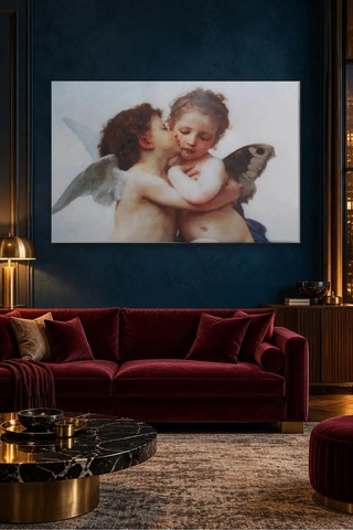 Fida Bouguereau Meleklerin İlk Öpücüğü Canvas Tablo Çok Renkli